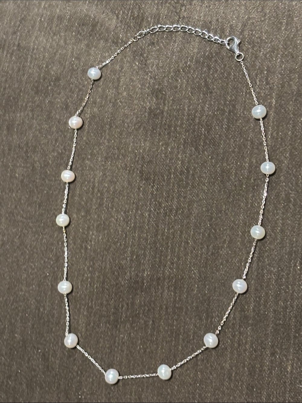 .925 Sterling Silver White Pearl Station Necklace Fine Jewelry